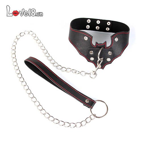 Vòng xích cổ BDSM bằng da hình chú dơi